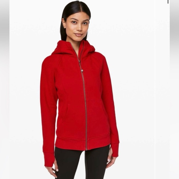 Lululemon Scuba Hoodie Sweater Light Cotton Fleece Womens Size 6 Red Zip Up Cozy - Picture 1 of 16
